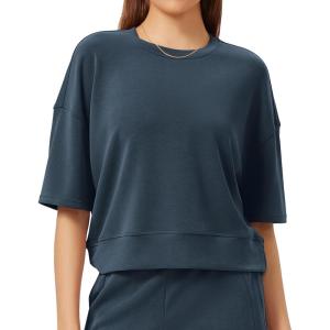 imageODODOS Modal Soft Short Sleeve TShirts for Women Oversized Crew Neck Tee Relaxed Pullover TopsDeep Blue