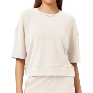 imageODODOS Modal Soft Short Sleeve TShirts for Women Oversized Crew Neck Tee Relaxed Pullover TopsIvory