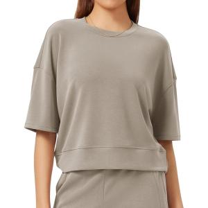 imageODODOS Modal Soft Short Sleeve TShirts for Women Oversized Crew Neck Tee Relaxed Pullover TopsKhaki