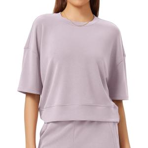 imageODODOS Modal Soft Short Sleeve TShirts for Women Oversized Crew Neck Tee Relaxed Pullover TopsLilac