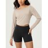 imageODODOS Womens PeachSoft All Day Boat Neck Cropped TShirts VWaist Comfort Long Sleeve TopsBeige