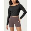 imageODODOS Womens PeachSoft All Day Boat Neck Cropped TShirts VWaist Comfort Long Sleeve TopsBlack