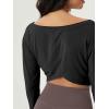 imageODODOS Womens PeachSoft All Day Boat Neck Cropped TShirts VWaist Comfort Long Sleeve TopsBlack