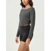 imageODODOS Womens PeachSoft All Day Boat Neck Cropped TShirts VWaist Comfort Long Sleeve TopsCharcoal