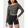 imageODODOS Womens PeachSoft All Day Boat Neck Cropped TShirts VWaist Comfort Long Sleeve TopsCharcoal
