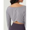 imageODODOS Womens PeachSoft All Day Boat Neck Cropped TShirts VWaist Comfort Long Sleeve TopsLight Gray