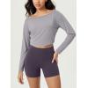 imageODODOS Womens PeachSoft All Day Boat Neck Cropped TShirts VWaist Comfort Long Sleeve TopsLight Gray