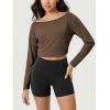 imageODODOS Womens PeachSoft All Day Boat Neck Cropped TShirts VWaist Comfort Long Sleeve TopsNutria