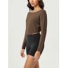 imageODODOS Womens PeachSoft All Day Boat Neck Cropped TShirts VWaist Comfort Long Sleeve TopsNutria