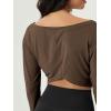 imageODODOS Womens PeachSoft All Day Boat Neck Cropped TShirts VWaist Comfort Long Sleeve TopsNutria