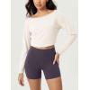 imageODODOS Womens PeachSoft All Day Boat Neck Cropped TShirts VWaist Comfort Long Sleeve TopsWhite