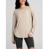 imageODODOS Womens PeachSoft HollowBack Long Sleeve Shirt with Thumb Holes Yoga ampamp Lounge TopBeige
