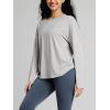imageODODOS Womens PeachSoft HollowBack Long Sleeve Shirt with Thumb Holes Yoga ampamp Lounge TopHeather Grey