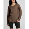 imageODODOS Womens PeachSoft HollowBack Long Sleeve Shirt with Thumb Holes Yoga ampamp Lounge TopNutria