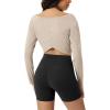 imageODODOS Womens PeachSoft All Day Boat Neck Cropped TShirts VWaist Comfort Long Sleeve TopsBeige