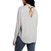 imageODODOS Womens PeachSoft HollowBack Long Sleeve Shirt with Thumb Holes Yoga ampamp Lounge TopHeather Grey