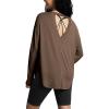 imageODODOS Womens PeachSoft HollowBack Long Sleeve Shirt with Thumb Holes Yoga ampamp Lounge TopNutria