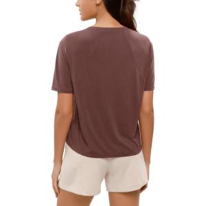 imageODODOS Modal Soft Short Sleeve Shirts for Women Crew Neck Yoga Tee Casual Workout TopsSangria
