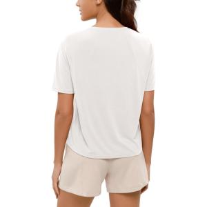 imageODODOS Modal Soft Short Sleeve Shirts for Women Crew Neck Yoga Tee Casual Workout TopsWhite