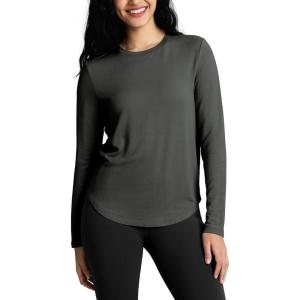 imageODODOS Womens Cozy French Terry Long Sleeve Shirt Crew Neck Curved Hem Soft ampamp Breathable Casual PulloverCharcoal