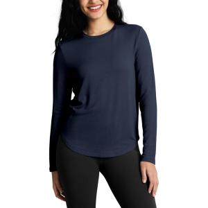 imageODODOS Womens Cozy French Terry Long Sleeve Shirt Crew Neck Curved Hem Soft ampamp Breathable Casual PulloverNavy