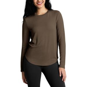 imageODODOS Womens Cozy French Terry Long Sleeve Shirt Crew Neck Curved Hem Soft ampamp Breathable Casual PulloverNutria