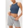 imageODODOS Double Layer High Neck Crop Tank for Women Cloud Feeling Sleeveless Casual Yoga Cropped TopsInk Blue