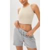 imageODODOS Double Layer High Neck Crop Tank for Women Cloud Feeling Sleeveless Casual Yoga Cropped TopsOat Milk
