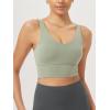imageODODOS Womens Longline UBack Sports Bra VNeck Padded Yoga Workout Wirefree Tank TopLime Stone