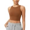 imageODODOS Double Layer High Neck Crop Tank for Women Cloud Feeling Sleeveless Casual Yoga Cropped TopsCaramel