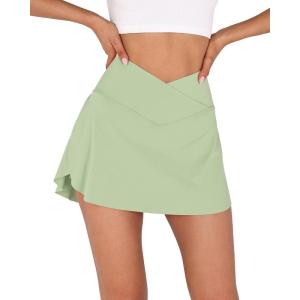imageODODOS Womens Tennis Skirts with Pockets Crossover High Waist Builtin Shorts Athletic Golf SkortsBok Choy