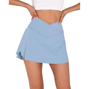 imageODODOS Womens Tennis Skirts with Pockets Crossover High Waist Builtin Shorts Athletic Golf SkortsCornflower