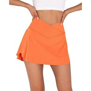 imageODODOS Womens Tennis Skirts with Pockets Crossover High Waist Builtin Shorts Athletic Golf SkortsPapaya