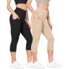 imageODODOS 2Pack High Waist Workout Capris with Pockets for Women 14quot  19quot Yoga Capri LeggingsBlackbeige
