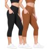 imageODODOS 2Pack High Waist Workout Capris with Pockets for Women 14quot  19quot Yoga Capri LeggingsBlackcaramel