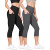 imageODODOS 2Pack High Waist Workout Capris with Pockets for Women 14quot  19quot Yoga Capri LeggingsBlackcharcoal