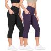 imageODODOS 2Pack High Waist Workout Capris with Pockets for Women 14quot  19quot Yoga Capri LeggingsBlackdark Purple