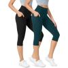 imageODODOS 2Pack High Waist Workout Capris with Pockets for Women 14quot  19quot Yoga Capri LeggingsBlackforest Teal