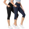 imageODODOS 2Pack High Waist Workout Capris with Pockets for Women 14quot  19quot Yoga Capri LeggingsBlacknavy