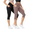 imageODODOS 2Pack High Waist Workout Capris with Pockets for Women 14quot  19quot Yoga Capri LeggingsBlackpurple Taupe