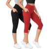 imageODODOS 2Pack High Waist Workout Capris with Pockets for Women 14quot  19quot Yoga Capri LeggingsBlackred