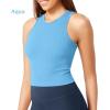 imageODODOS 3Pack Seamless Crop Tank for Women Ribbed Soft High Neck Cropped TopsAquaorangecyan Blue