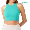 imageODODOS 3Pack Seamless Crop Tank for Women Ribbed Soft High Neck Cropped TopsAquaorangecyan Blue