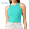imageODODOS 3Pack Seamless Crop Tank for Women Ribbed Soft High Neck Cropped TopsAquaorangecyan Blue