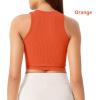 imageODODOS 3Pack Seamless Crop Tank for Women Ribbed Soft High Neck Cropped TopsAquaorangecyan Blue