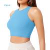 imageODODOS 3Pack Seamless Crop Tank for Women Ribbed Soft High Neck Cropped TopsAquaorangecyan Blue