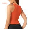 imageODODOS 3Pack Seamless Crop Tank for Women Ribbed Soft High Neck Cropped TopsAquaorangecyan Blue
