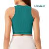 imageODODOS 3Pack Seamless Crop Tank for Women Ribbed Soft High Neck Cropped TopsPhloxsea Greenlapis