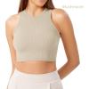 imageODODOS 3Pack Seamless Crop Tank for Women Ribbed Soft High Neck Cropped TopsWhitecharcoalmushroom