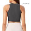 imageODODOS 3Pack Seamless Crop Tank for Women Ribbed Soft High Neck Cropped TopsWhitecharcoalmushroom